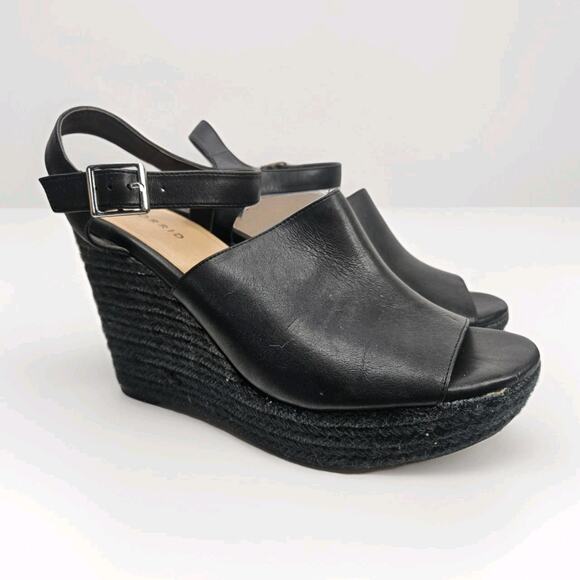 Torrid Wedge Sandals Womens 11.5W Black Faux Leather Espadrille Platform Chunky - Picture 1 of 10